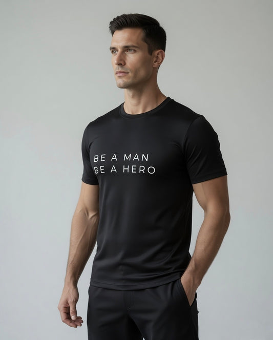 BE A MAN BE A HERO | Premium Stretch Cotton Unisex T-Shirt | Larzaa Lifestyle