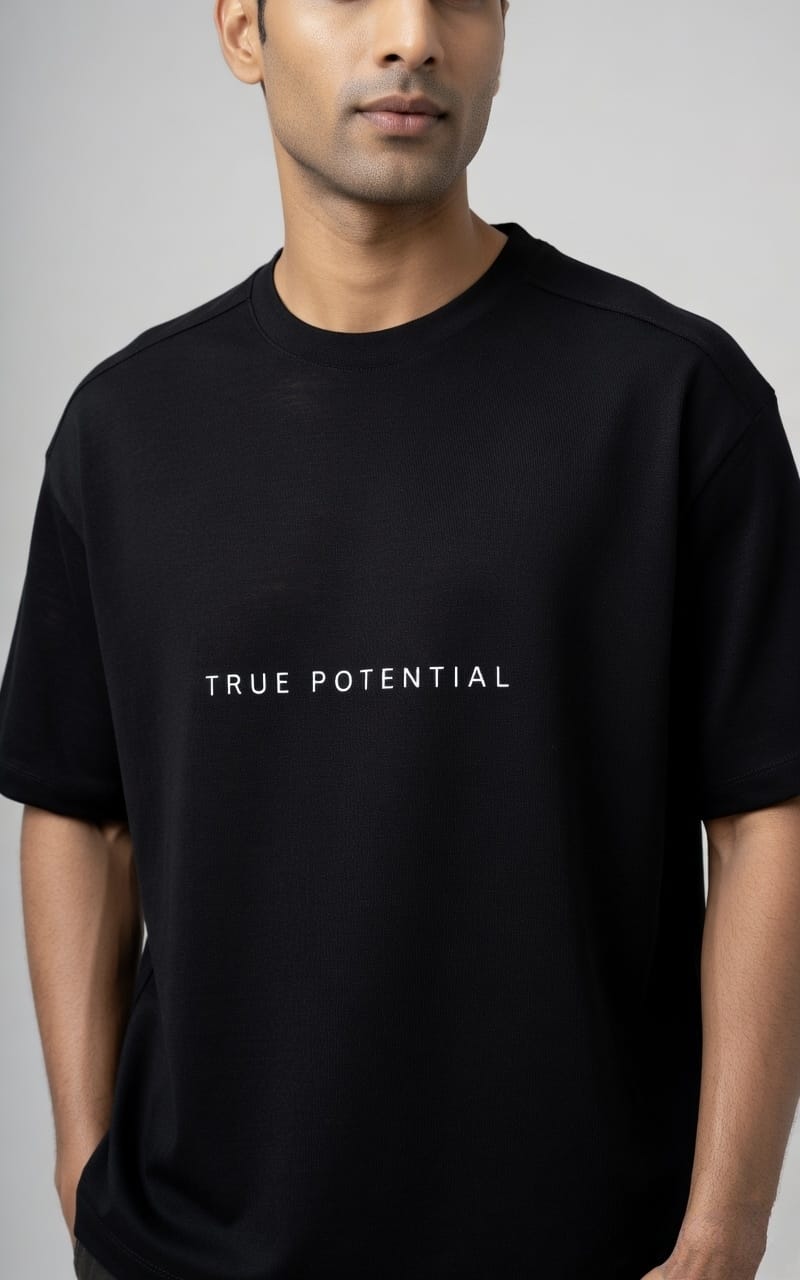 TRUE POTENTIAL | 100% Premium Supima Cotton Oversized Black T-Shirt | Larzaa Lifestyle