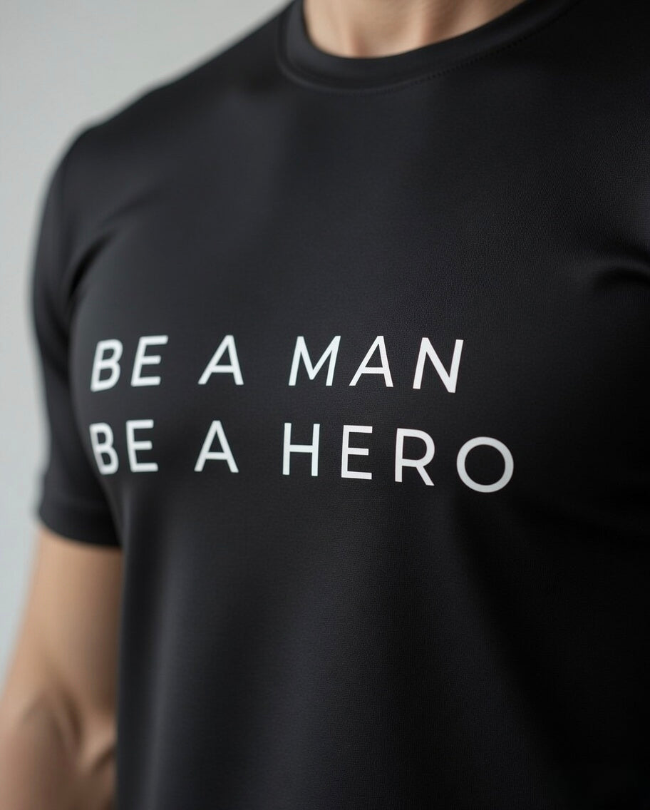 BE A MAN BE A HERO | Premium Stretch Cotton Unisex T-Shirt | Larzaa Lifestyle