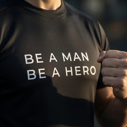 BE A MAN BE A HERO | Premium Stretch Cotton Unisex T-Shirt | Larzaa Lifestyle