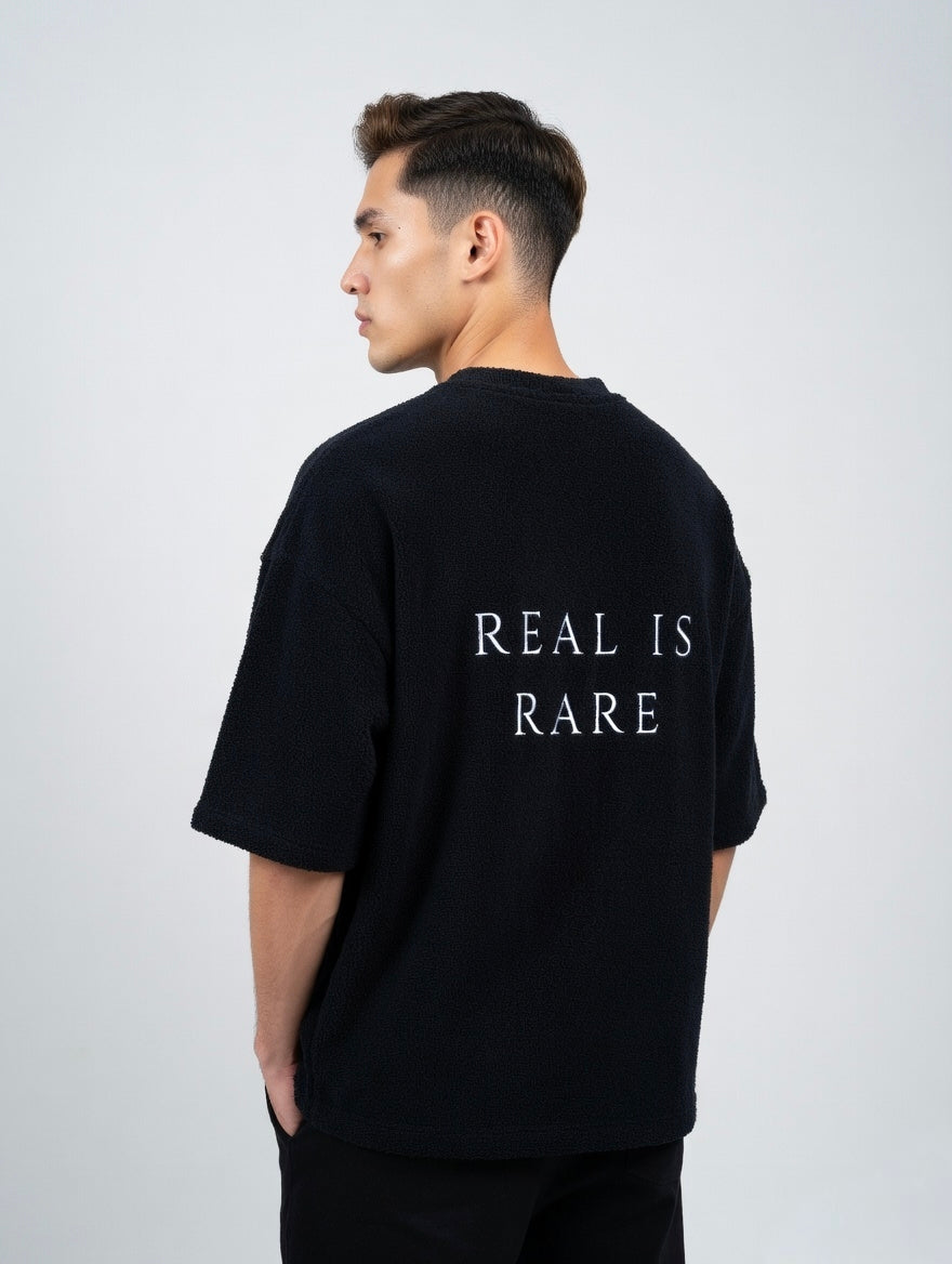 REAL IS RARE | Premium 260 GSM Black Terry Oversized T-Shirt | Larzaa Lifestyle