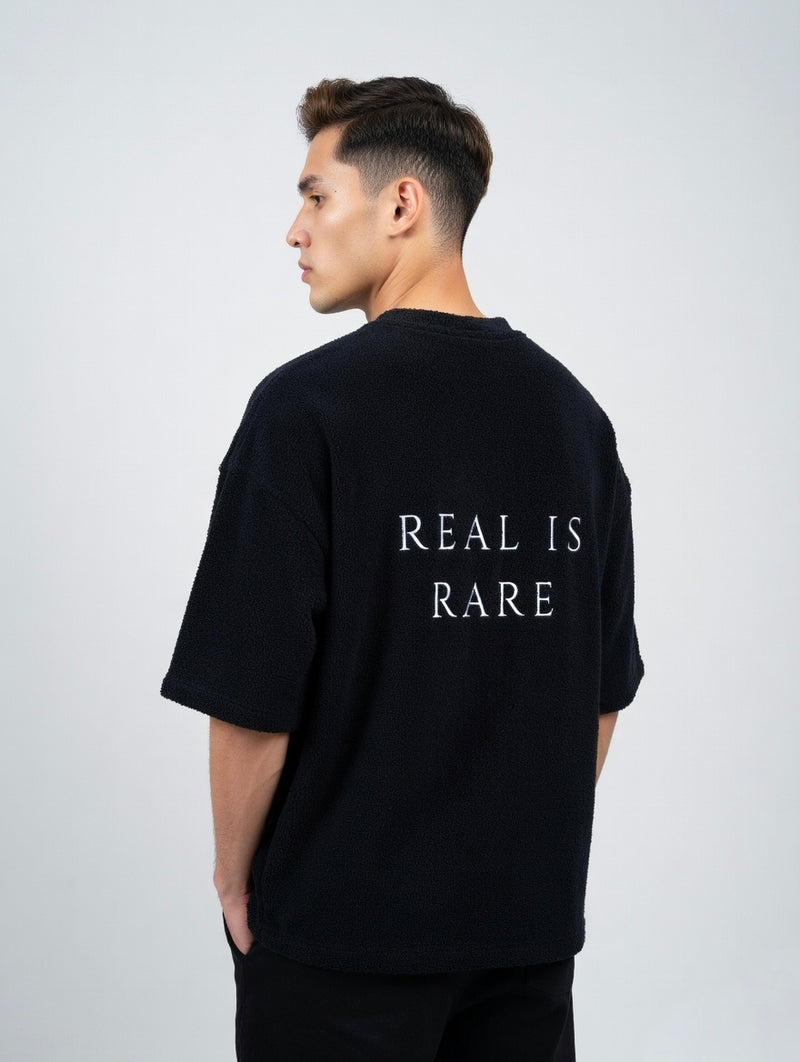 REAL IS RARE | Premium 260 GSM Black Terry Oversized T-Shirt | Larzaa Lifestyle